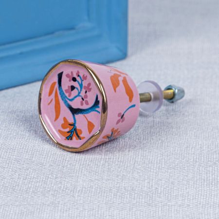 Pink Octagon Ceramic Floral Drawer Knobs and Pulls